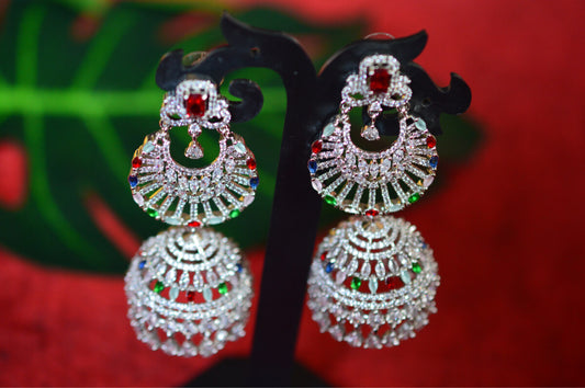 Multi-colour American Diamond Studded Jhumka - Bling and Ring