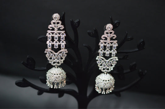 White Stone Studded Unique Long Jhumka - Bling and Ring