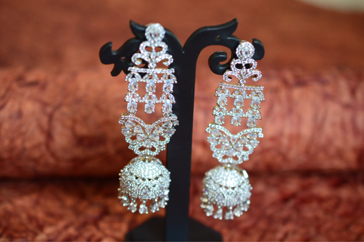 White Stone Studded Long Jhumka - Bling and Ring