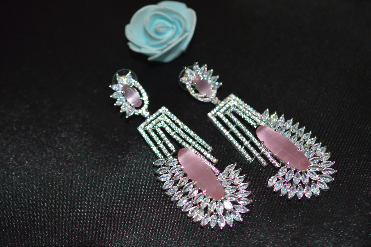 Funky Pink Stone Stylish Earring - Bling and Ring