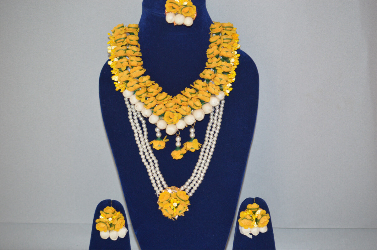 Dreamy Pinkish Daisy fabric jewelry set for haldi ceremony - Bling and Ring