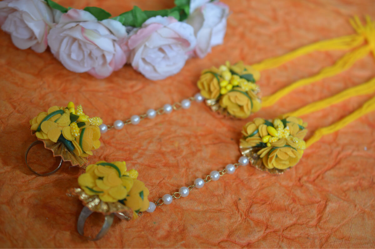 Dreamy Pinkish Daisy fabric earrings for haldi ceremony - Bling and Ring