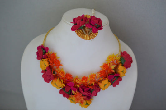 tropical flowers haldi ceremony jewelry set - Bling and Ring
