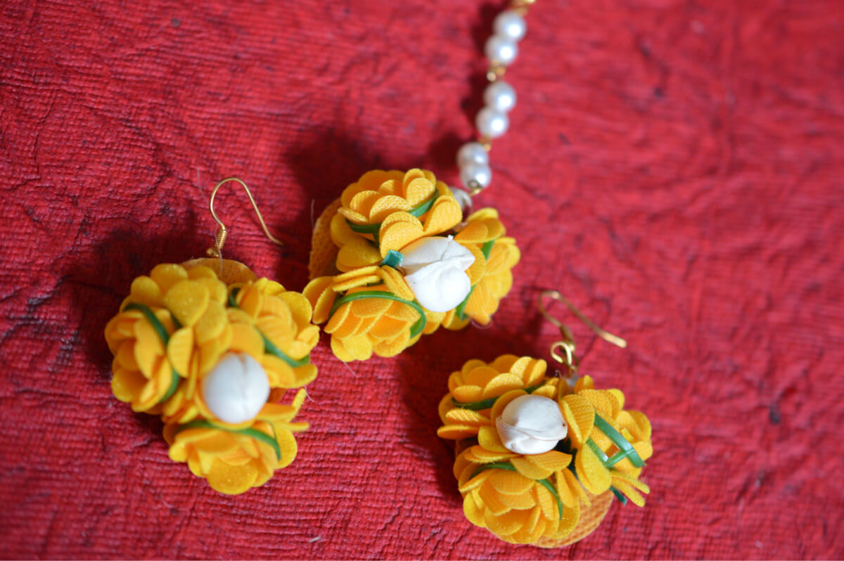 yellow mogra flower earrings - Bling and Ring