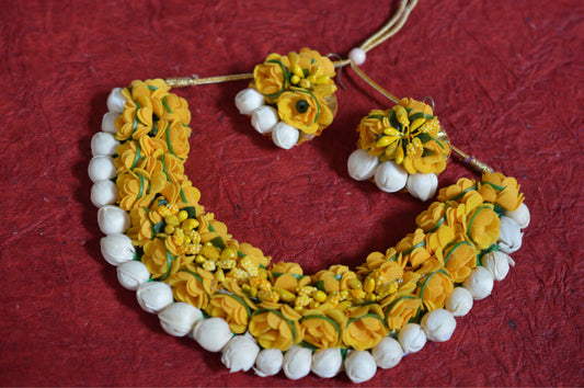 yellow floral Choker style haldi ceremony jewelry set - Bling and Ring
