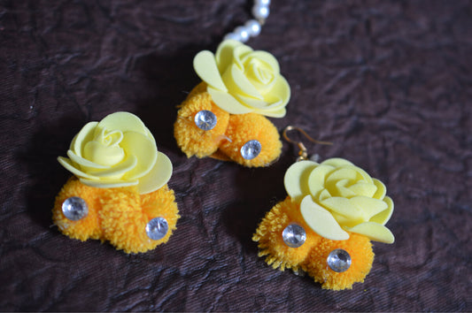 yellow rose & marigold flower haldi ceremony jewelry set - Bling and Ring